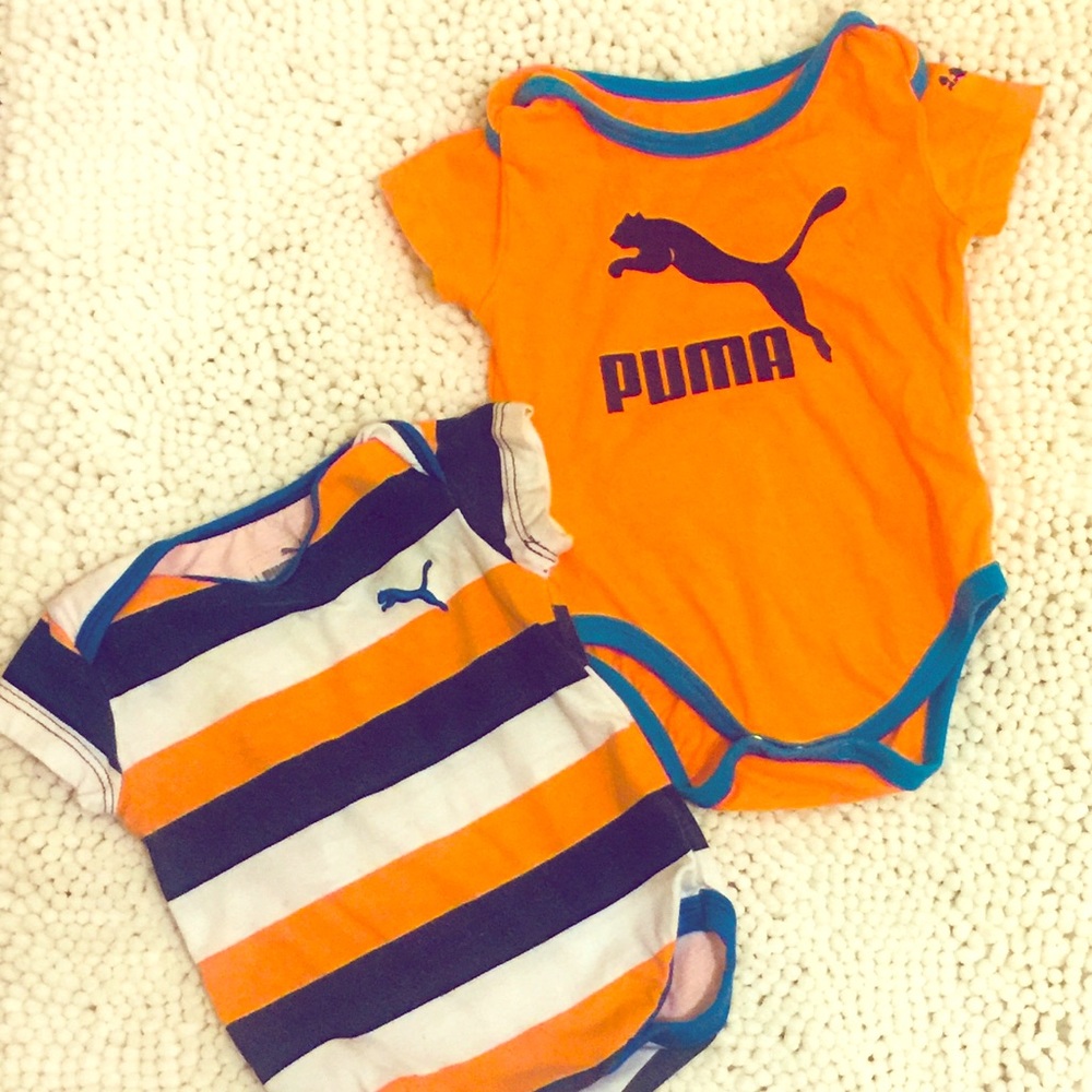PumA orange, blue & white onesies